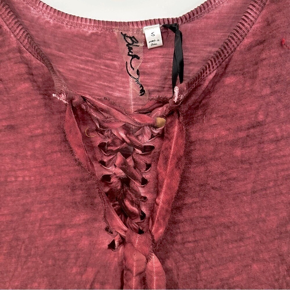 Black Swan Distressed Lace Up Top Women's S Burgundy Whimsigoth Witchy Goth - Picture 3 of 7